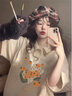 S·J·V·K純棉polo衫短袖t恤女2025新款寬松美式復(fù)古學(xué)院風(fēng)半袖上衣設(shè)計感 杏色 L 曬單實拍圖