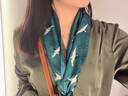 ALLFOND國風(fēng)瑞鶴圖長條小絲巾女送禮春秋百搭真絲桑蠶絲發(fā)帶包包綁帶 藍色 曬單實拍圖