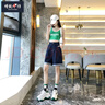 增致牛仔（zengzhi）女裝直筒寬松闊腿中褲時(shí)尚舒適潮流高腰新品女士牛仔五分褲短褲 深藍色 XL 曬單實(shí)拍圖