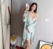 莫代爾睡衣情侶裝一男一女冰絲春秋夏季性感冰絲吊帶胸墊睡裙睡袍感 2291+168#青藍(lán)色 (情侶2套價(jià)) L 男+女L 曬單實(shí)拍圖