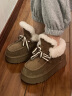百丽甜美保暖雪地靴女棉鞋蝴蝶结加绒短靴B1586DM3 棕色 36 实拍图