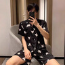 莫代爾情侶睡衣女夏季2024年新款冰絲綢短袖法斗狗夏天男士家居服套裝潮 XDG-黑QL107 2XL 男(建議145-170斤) 曬單實(shí)拍圖