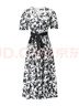 顏域優(yōu)雅純棉連衣裙女裝2026新款夏裝氣質(zhì)中長(cháng)款印花短袖V領(lǐng)裙子 黑白花 XL/42 曬單實(shí)拍圖