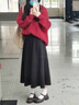 歐貝汐毛呢半身裙女秋冬季新款高腰顯瘦a字寬松大擺復古遮跨中長(cháng)裙傘裙 杏色 M 曬單實(shí)拍圖
