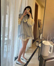 桂岐 平底單鞋女軟皮瑪麗珍淺口春秋單鞋新款休閑百搭圓頭輕便平底女 【銀色37】 曬單實(shí)拍圖