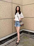 皮爾卡丹（pierre cardin）a字寬松夏天熱褲潮女2025新款夏季薄款顯瘦時(shí)尚破洞外穿牛仔短褲 MH5319短褲淺藍(lán) 無吊墜 27 【2尺0】建議90-100斤 曬單實(shí)拍圖