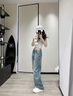 Ady Glenna復古設計感鑲鉆水洗牛仔褲女春季復古高腰寬松直筒褲闊腿褲拖地褲 *主圖色* L 曬單實拍圖