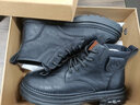 海瀾之家馬丁靴子男鞋春季新款復古中高幫工裝靴防滑軟底英倫風(fēng)短筒皮靴男 黑色【加絨】 39 曬單實(shí)拍圖