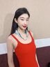 Charm Kendo磁吸扣真絲絲巾女裝飾圍巾百搭圍脖領(lǐng)巾生日禮物送女友媽媽 花隱淡藍(lán)色吊墜短款 曬單實拍圖