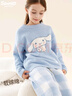 Hello Kitty女童半邊絨睡衣秋冬款兒童家居服套裝女孩大童保暖 G068藍色 160  曬單實(shí)拍圖