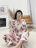 法奈蜜真絲睡衣女長袖套裝 100%桑蠶絲女士高檔秋冬季媽媽款印花家居服 玫瑰粉 M（100%桑蠶絲） 曬單實(shí)拍圖