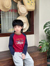 可可鴨（QQ DUCK）童裝兒童T恤男童打底衫學(xué)生長(cháng)袖上衣青少年衣服山脈T酒紅；130 曬單實(shí)拍圖