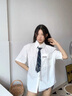 安初夏短袖襯衫男女生休閑套裝小眾DK制服情侶裝寬松襯衣男裝學(xué)院風(fēng)班服 白色兩件套+領(lǐng)帶 XL 【120-140斤】 曬單實(shí)拍圖