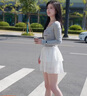 森馬（Semir）【甜心女高】長(zhǎng)袖t恤女短款緊身蕾絲花邊上衣24新款甜美印花外穿 淺花灰00202 160/84A/M 曬單實(shí)拍圖