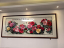 傾尚玉磁蘇繡客廳畫(huà)平針繡成品掛畫(huà)牡丹花開(kāi)富貴純手工蘇州刺繡畫(huà)蘇繡掛畫(huà) 【花開(kāi)富貴】裝框90x210cm 畫(huà)心60x170cm 曬單實(shí)拍圖