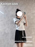 哈熙牛女大童套裝夏季12-15歲女孩衣服初中高中學(xué)生韓版寬松學(xué)院風(fēng)兩件 824白色上衣+灰褲 160 建議身高150-160cm12-13歲 曬單實拍圖