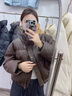 浪莎小香風羽絨棉服2024冬季新款pu皮短款外套高腰寬松棉襖小個子棉衣 咖啡色 L:建議110-125斤 曬單實拍圖