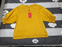 皮爾卡丹（pierre cardin）純色棉麻t恤女七分袖2025夏季新款文藝復古寬松圓領(lǐng)顯瘦上衣 黃色 M 建議80-100斤 曬單實(shí)拍圖