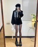 LULUALWAYS冬季新款復古時(shí)尚撞色燈籠袖短款外套 黑色 S 曬單實(shí)拍圖