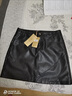 兔芊（TUQIAN）綿羊皮真皮裙子短款女士秋冬新款海寧皮裙真皮半身裙高腰修身顯瘦  黑色 M _穿90-100斤 曬單實(shí)拍圖