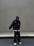 NEW OR MODE傘兵褲男hiphop潮流美式條紋運動(dòng)褲子高街vibe風(fēng)直筒垂感休閑長(cháng)褲 黑色 XL 曬單實(shí)拍圖