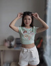 MAGNLENS【情人節】夏新品牛仔短褲女白色設計感百搭美式工裝休閑褲 白色 160/XS 曬單實(shí)拍圖