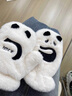 途尊可愛(ài)熊貓手套女冬季2026學(xué)生騎行加絨保暖防寒帶掛脖繩高顏值女生 黑白熊貓-全包連指-帶掛脖繩 曬單實(shí)拍圖
