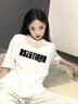純棉美式復(fù)古印花短袖t恤女夏季寬松小眾設(shè)計感正肩上衣潮牌體恤 白色【純棉】 XL （120-140斤） 曬單實拍圖