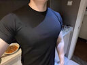 我是大衛緊身速干短袖t恤男潮牌健身肌肉顯身材圓領(lǐng)型男打底衫純色T恤上衣 黑色 XL 曬單實(shí)拍圖