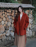 歌力思（ELLASSAY）冬新款騏驥紅新年本命年喜慶綿羊毛小個(gè)子短款毛呢大衣EWB354D005 赭石色 M 曬單實(shí)拍圖
