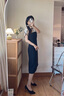 clotho Rennie品牌女裝新中式連衣裙女2025夏季新款韓版氣質(zhì)優(yōu)雅修身顯瘦中長款 黑色 M 曬單實拍圖