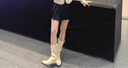 洛夢(mèng)希菲（ROMOHIPH）品牌圓頭百搭騎士靴女2025時(shí)尚馬丁靴女休閑粗跟套筒中筒靴女 白色單里 35 曬單實(shí)拍圖