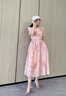 顏域短袖印花連衣裙2024新款女夏優(yōu)雅氣質(zhì)粉色寬松中長(cháng)款圓領(lǐng)裙子 粉花 S/36 曬單實(shí)拍圖