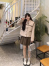 紫涵甜美套裝2件套冬季蝴蝶結(jié)大翻領(lǐng)大衣短裙學(xué)院制服 米色 M 曬單實拍圖