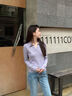 Calvin KleinJeans秋冬女士休閑通勤ck刺繡V字POLO領內(nèi)搭打底針織衫J224778 PC1-鳳信紫 S 曬單實拍圖