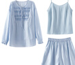 歐莎（OSA）初春穿搭一整套寬松休閑套裝女士新款吊帶襯衫短褲三件套 天藍色 L 曬單實(shí)拍圖