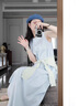 LISCN藍(lán)色無(wú)袖連衣裙女2025夏季法式圓領(lǐng)高腰收腰顯瘦中長(zhǎng)款度假中長(zhǎng)裙 圖片色 S 曬單實(shí)拍圖