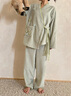 朵朵·可可秋冬季新款珊瑚絨坑條法蘭絨女長(cháng)袖斜襟家居服睡衣套裝 灰綠 S (155) 曬單實(shí)拍圖
