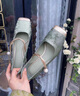 CFCW品牌單鞋女高跟鞋女涼鞋女拼色方頭國(guó)風(fēng)刺繡高跟包頭涼鞋女新中式 綠色[6cm] 34 曬單實(shí)拍圖
