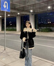 NEW OR MODE麂皮絨棉服男冬季潮流ins寬松翻領(lǐng)加厚棉衣潮牌皮毛一體機(jī)車外套 黑色 XL 曬單實(shí)拍圖
