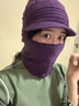 微浪 帽子女中老年人冬季休閑加厚毛線(xiàn)帽加絨保暖圍脖媽媽帽連體 深紫 均碼 曬單實(shí)拍圖