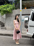 范思藍恩夏日背心T恤裙女撞色拼接圓領(lǐng)2024新款內(nèi)搭氛圍感假日連衣裙子 粉白色 S 曬單實拍圖