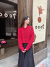 韓璐嬌（hanlujiao）紅色連衣裙2024新款龍年本命年衣服新年戰袍牛角扣開(kāi)衫裙子兩件裝 毛衣+裙子 M 曬單實(shí)拍圖