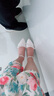 啄木鳥(niǎo)氣質(zhì)名媛高跟鞋包頭粗跟涼鞋女2024新款一字帶中空單鞋伴娘鞋 米白色  5厘米 36 曬單實(shí)拍圖