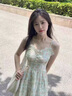 韓璐嬌（hanlujiao）連衣裙女裝2024年夏季新款法式初戀溫柔風(fēng)碎花中長款吊帶裙子夏天 開衫+吊帶裙 M 曬單實拍圖