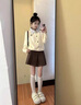 鹿依檸jk制服連衣裙女2024秋冬新款女裝韓系甜美減齡學院風學生套裝裙子 杏色毛衣+咖色百褶裙 M 曬單實拍圖