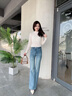 香影法式氣質(zhì)長(cháng)袖t恤女2025秋季夏新款半高領(lǐng)肌理感正肩打底上衣 米色 S 曬單實(shí)拍圖