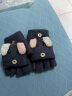 栀锦韩版时尚儿童手套冬季保暖翻盖半指写字手套男女孩针织加厚手套 藏青色 6-12岁 实拍图