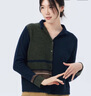 斯琴（siqin）2023秋季女深蘭羊駝毛混紡拼色V領(lǐng)單排扣針織開(kāi)衫 B 深蘭 L 曬單實(shí)拍圖