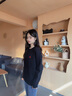 全棉時(shí)代男女款空氣層圓領(lǐng)衛(wèi)衣幸福紅寬松休閑通勤長(zhǎng)袖衛(wèi)衣 黑色 160 曬單實(shí)拍圖